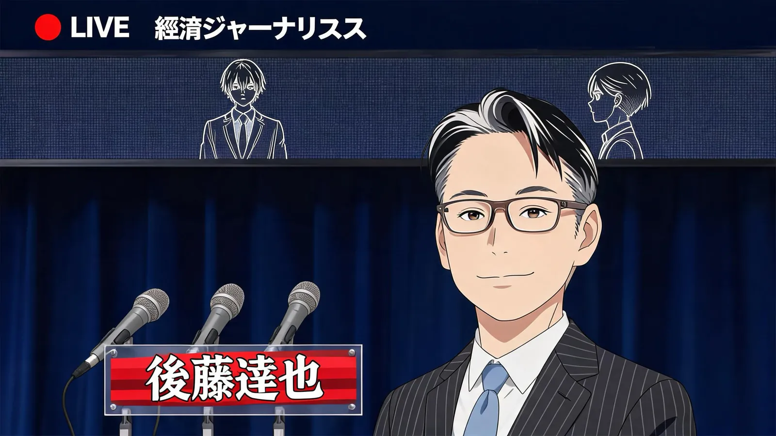 経済ジャーナリスト後藤達也によるテレビ生解説番組の画面